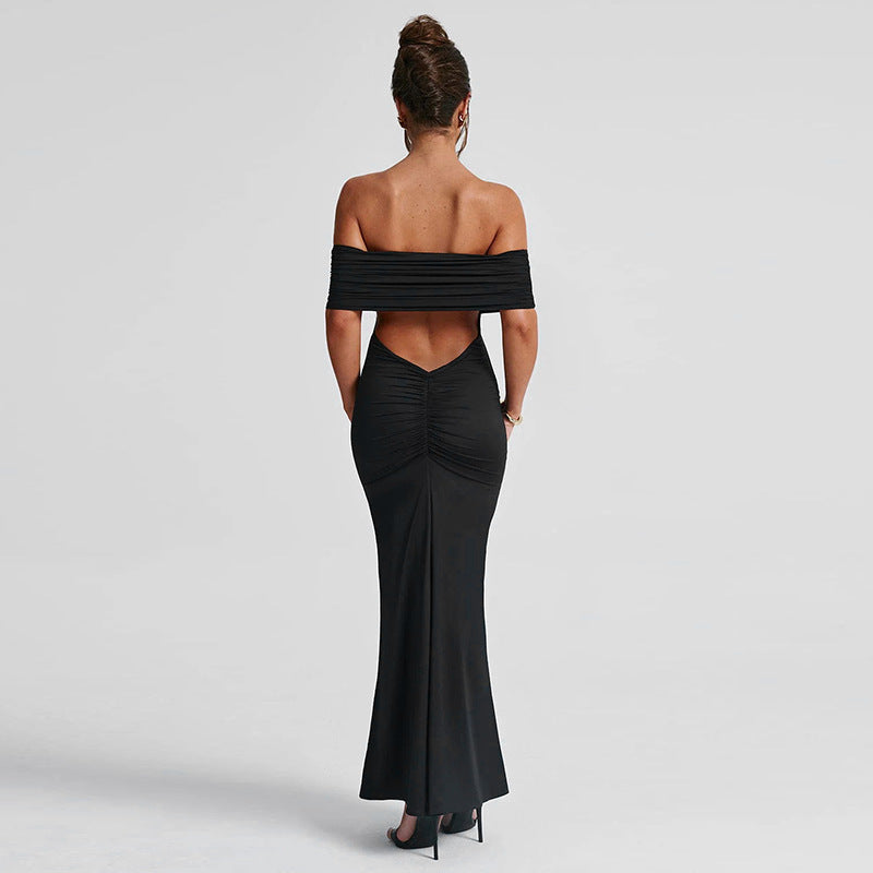Charlene - Red off-the-shoulder maxi dress