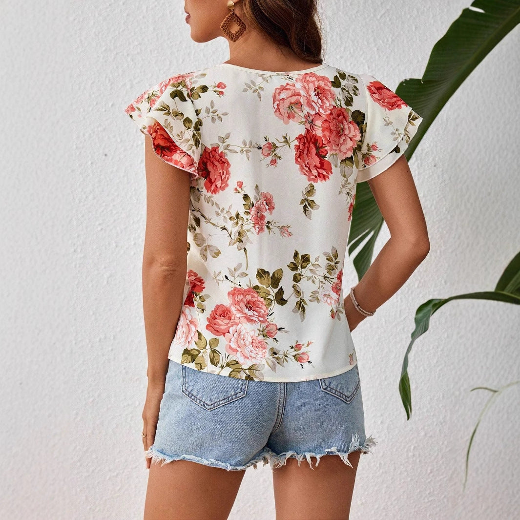 Lía - Blusa floral con mangas con volantes