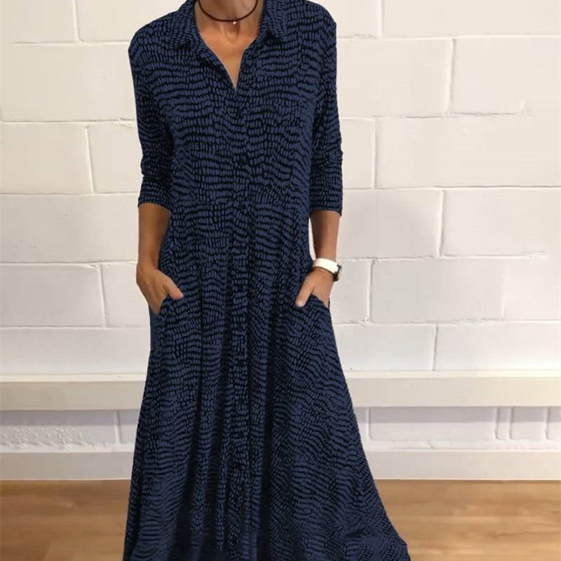 Victoria - Navy blue printed shirt dress