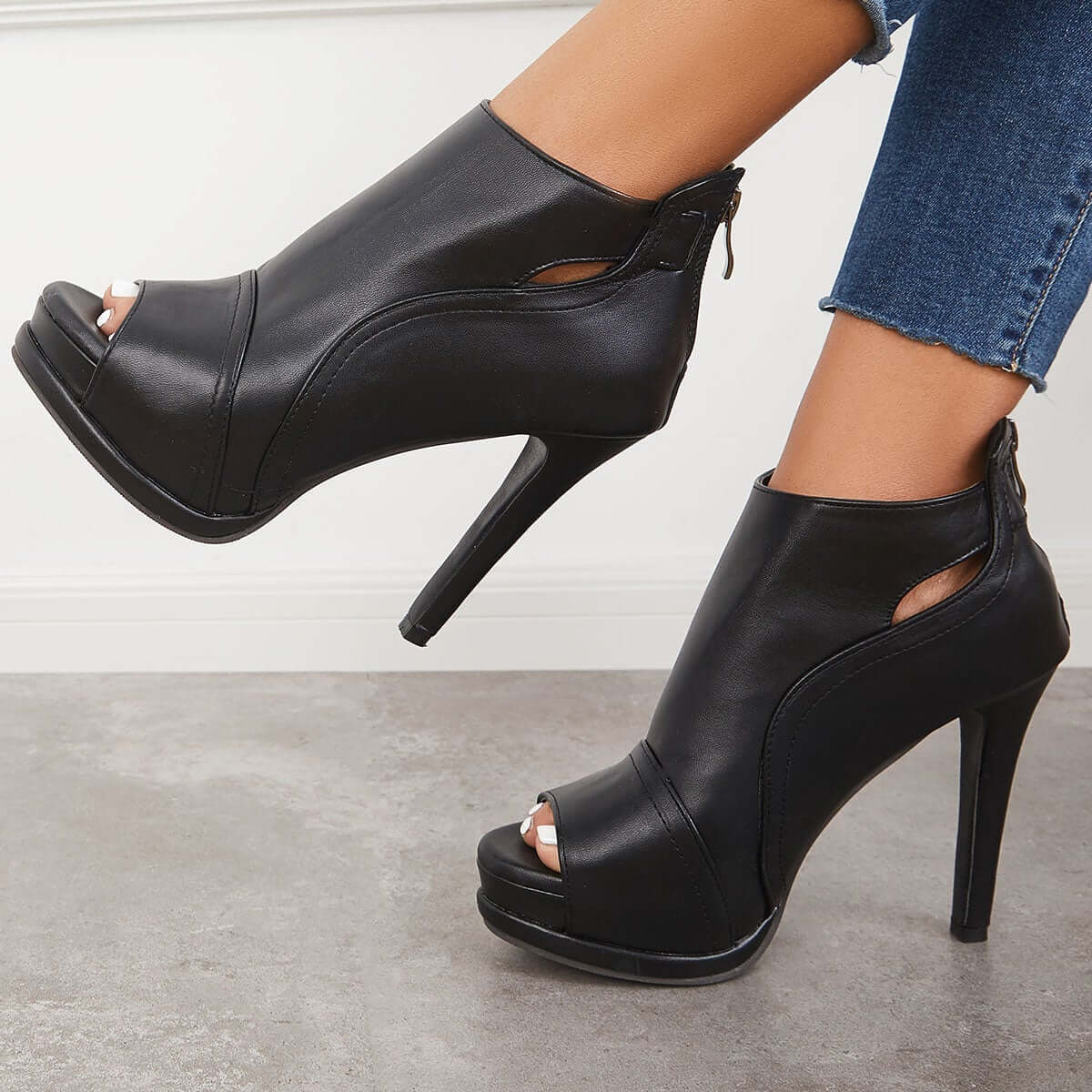 Selvya™ | Cut-Out Peep Toe Stiletto Booties