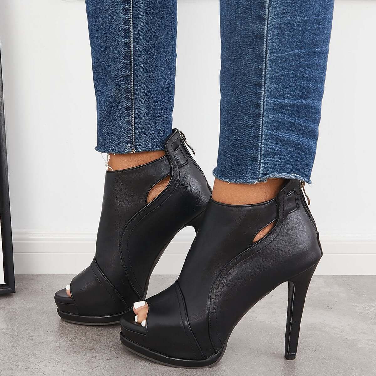 Selvya™ | Cut-Out Peep Toe Stiletto Booties