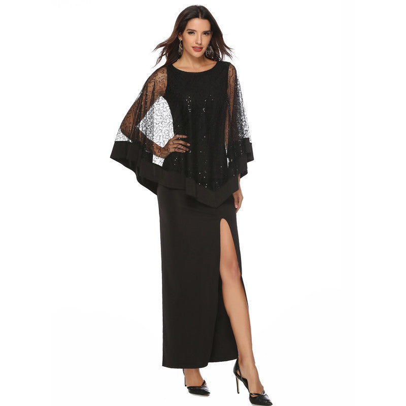 Ladies Elegant Sequin Overlay Evening Dress Ivyshape