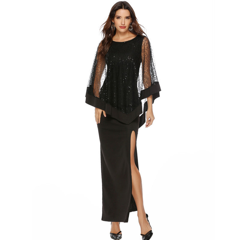Ladies Elegant Sequin Overlay Evening Dress Ivyshape