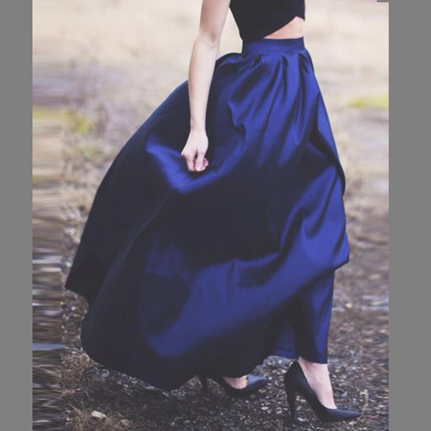 Ladies High-Waist Pleated Maxi Skirt Ivyshape