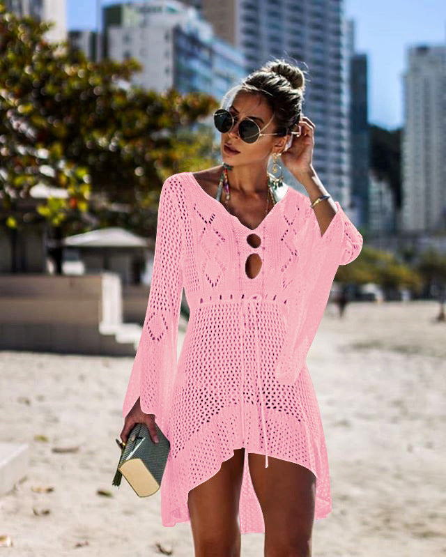 Women Casual Crochet Beach Cover-Up with Deep V-Neck and Loose Fit Ivyshape