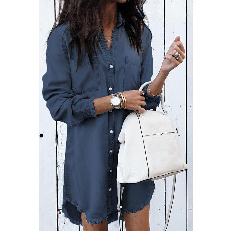 Women's shirt dress with modern fringes Ivyshape