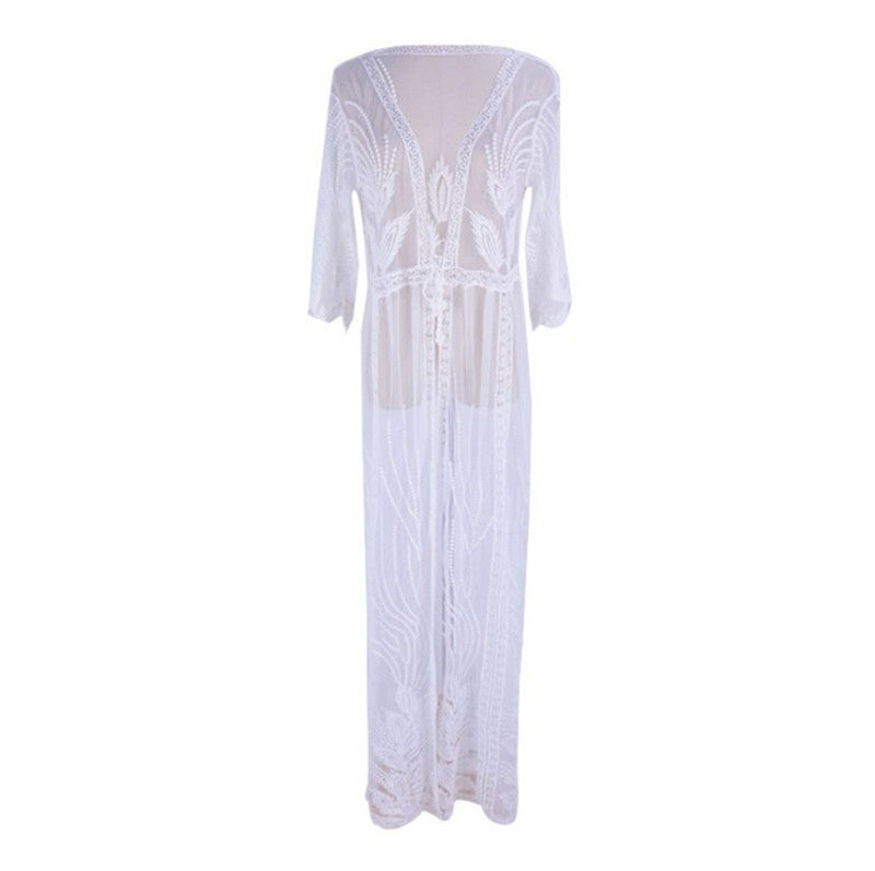 Women's transparent beach kimono with romantic lace accents Ivyshape