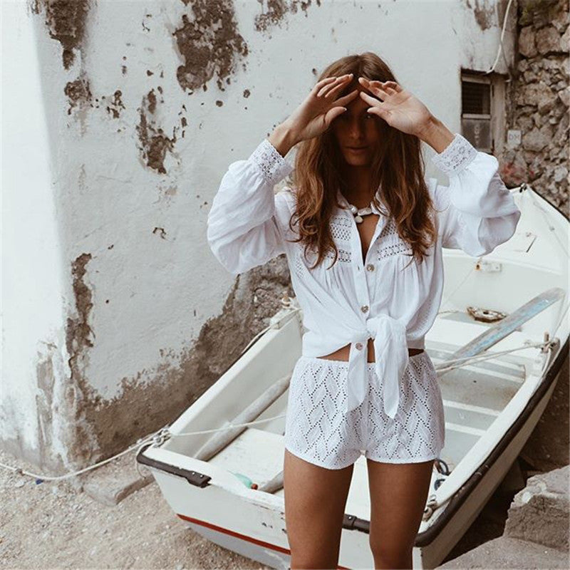 Women's Beach Shirt with Elegant Crochet Details Ivyshape