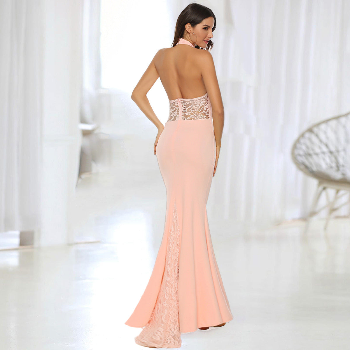 Women strapless lace back maxi dress Ivyshape