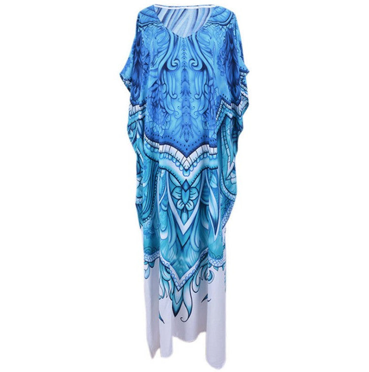 Ladies beach kaftan with artistic print and flowing cut Ivyshape