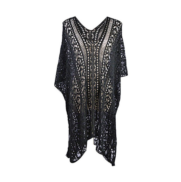 Ladies crochet dress with side slits and rounded hem Ivyshape