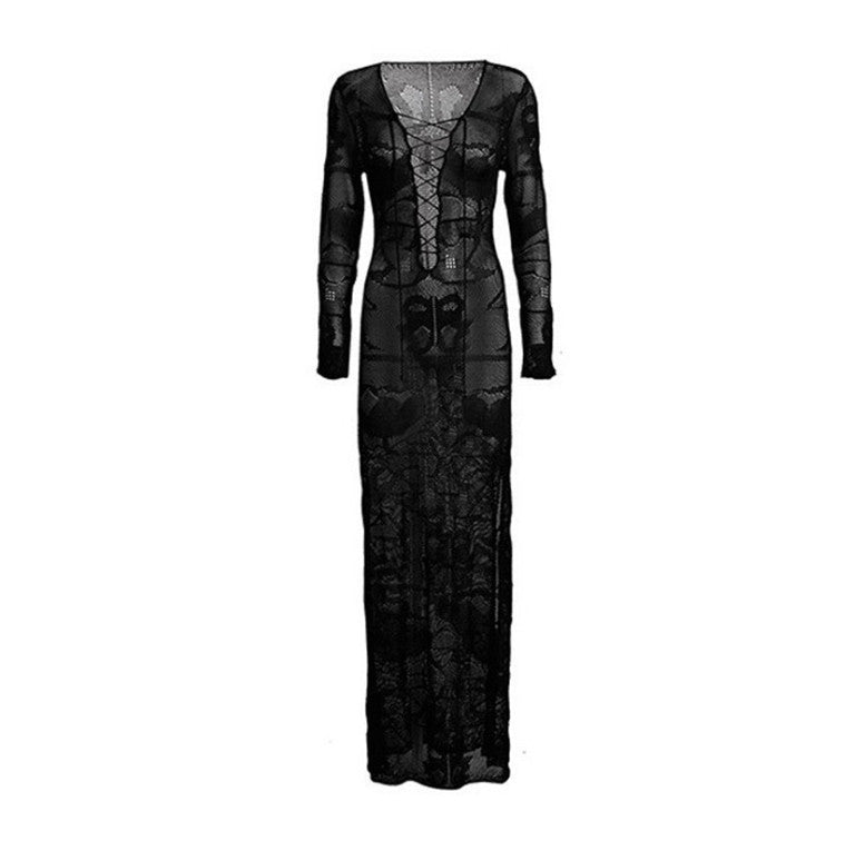 Women's elegant transparent beach cover-up with refined lacing details Ivyshape