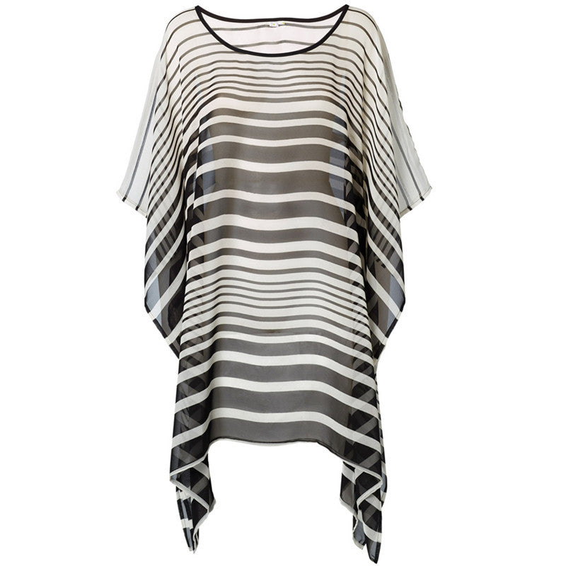 Women's beach cover-up with fascinating striped pattern and airy silhouette Ivyshape
