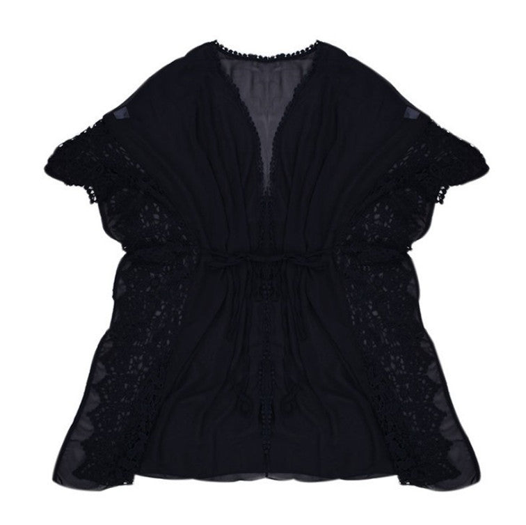 Women's transparent beach kimono with elaborate crochet decoration Ivyshape