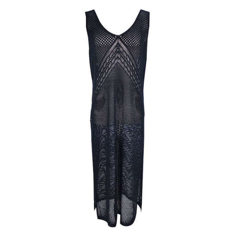 Ladies airy crochet beach tunic with deep V-neck and side slits Ivyshape
