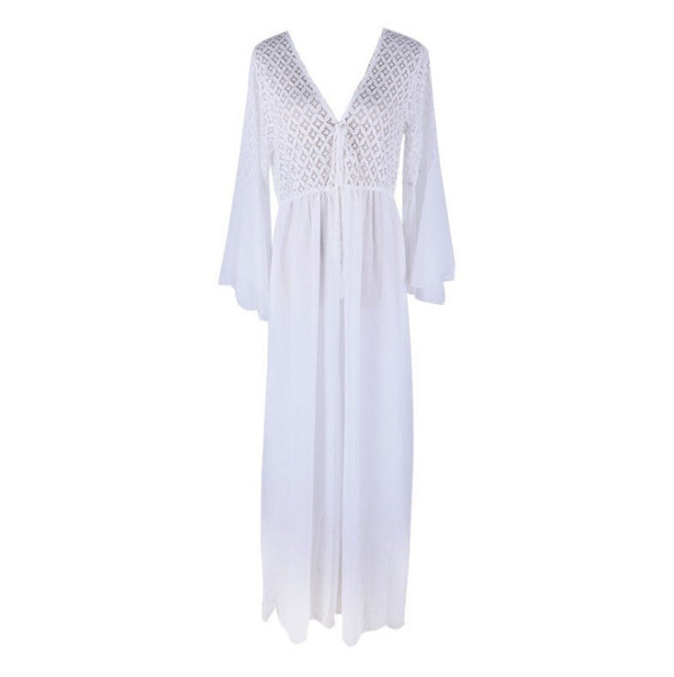 Women's Maxi Maternity Dress with Elegant Lace Sleeves Ivyshape