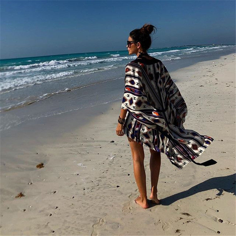Women's Beach Kimono with Ethnic Pattern and Flowing Cut Ivyshape