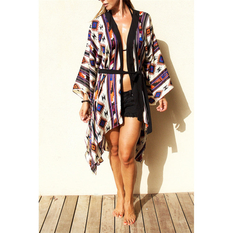 Women's Beach Kimono with Ethnic Pattern and Flowing Cut Ivyshape