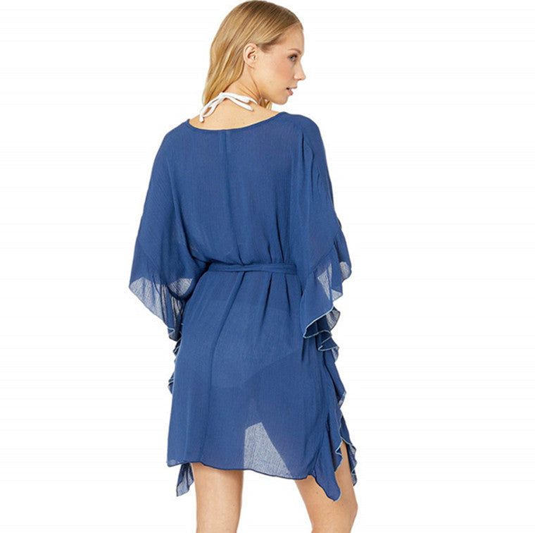 Women's beach dress with asymmetrical hem and casual belt Ivyshape