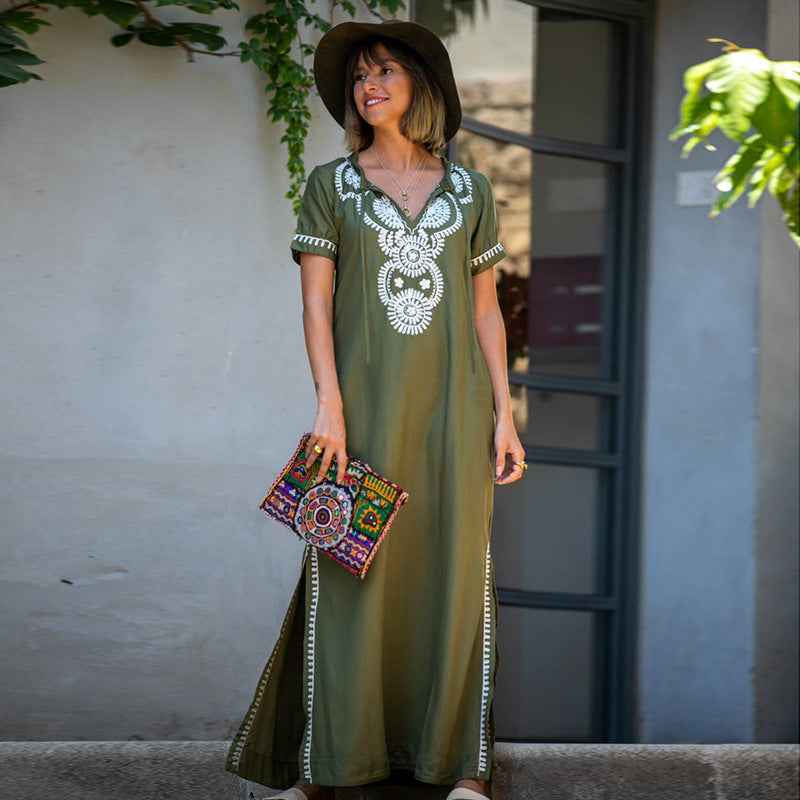 Ladies maxi dress with even hand embroidery Ivyshape