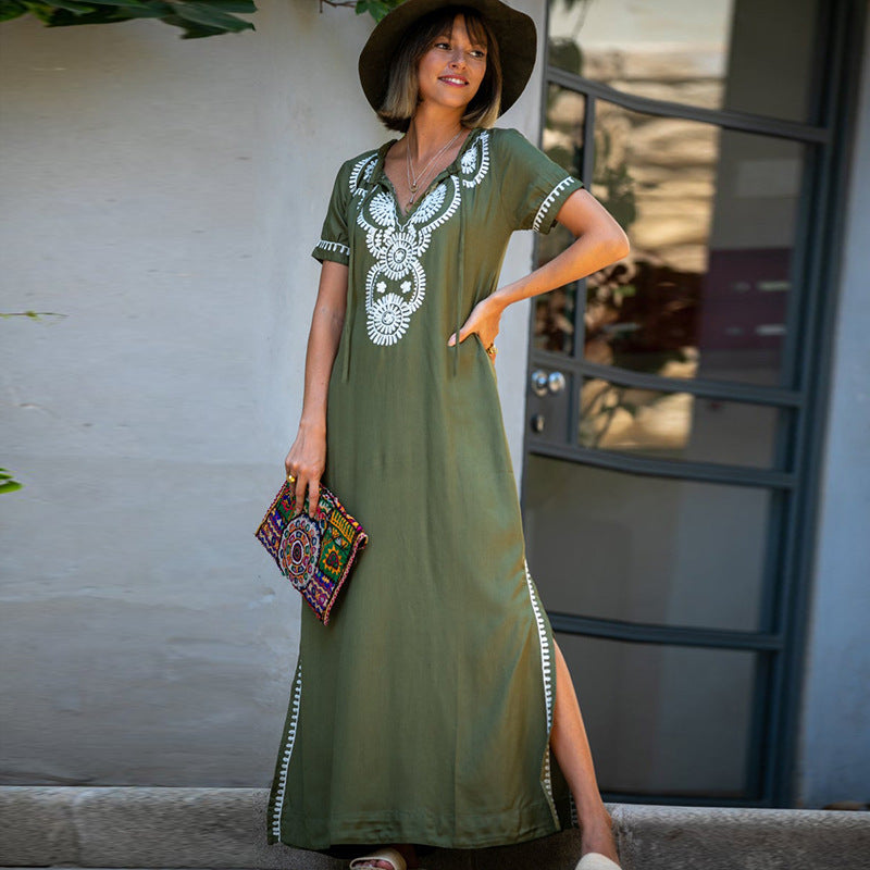 Ladies maxi dress with even hand embroidery Ivyshape