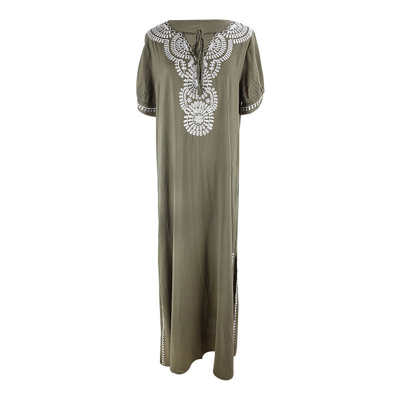 Ladies maxi dress with even hand embroidery Ivyshape