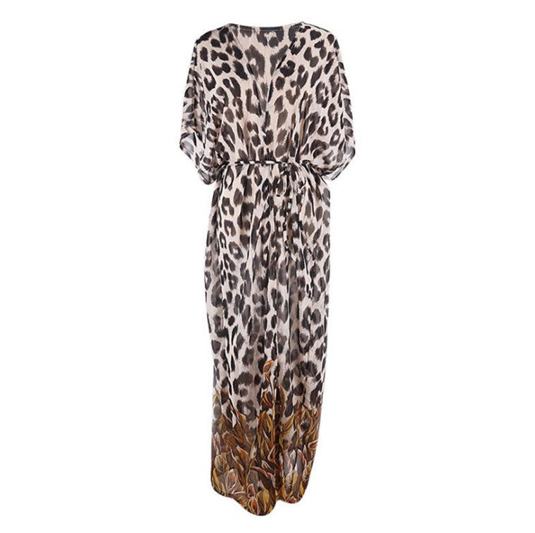 Women's transparent beach kimono with artistic leopard pattern and casual cut Ivyshape