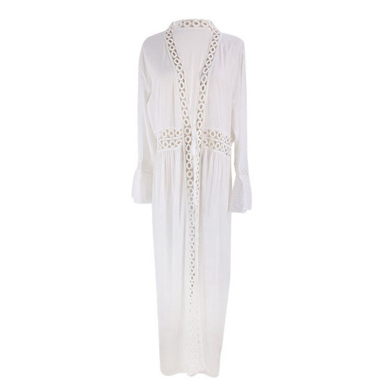 Women's transparent beach cover-up with elaborate crochet embellishments Ivyshape