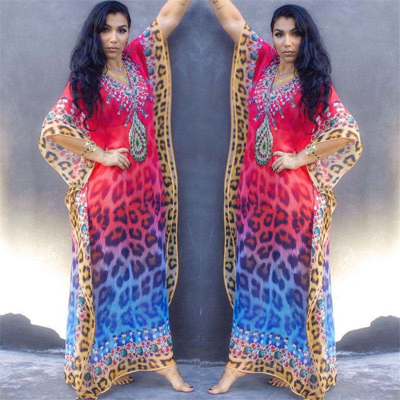 Ladies beach kaftan with artistic animal design and elegant embellishments Ivyshape