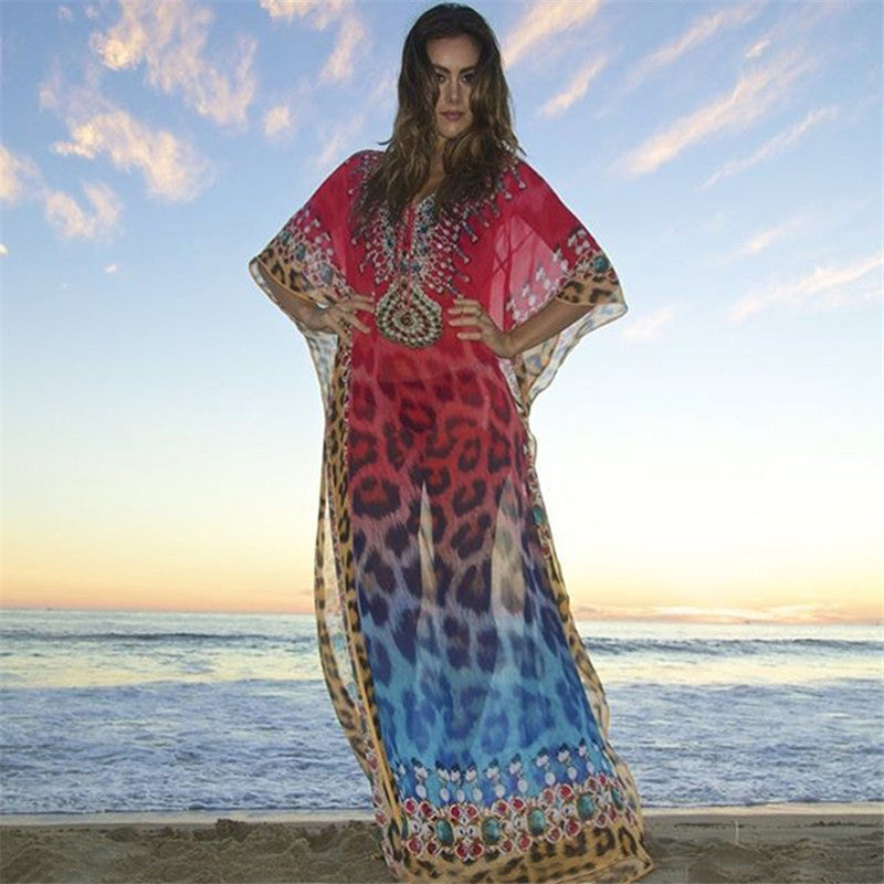 Ladies beach kaftan with artistic animal design and elegant embellishments Ivyshape