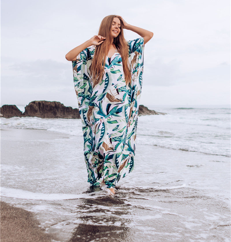 Ladies beach caftan with floral design and breezy fit Ivyshape