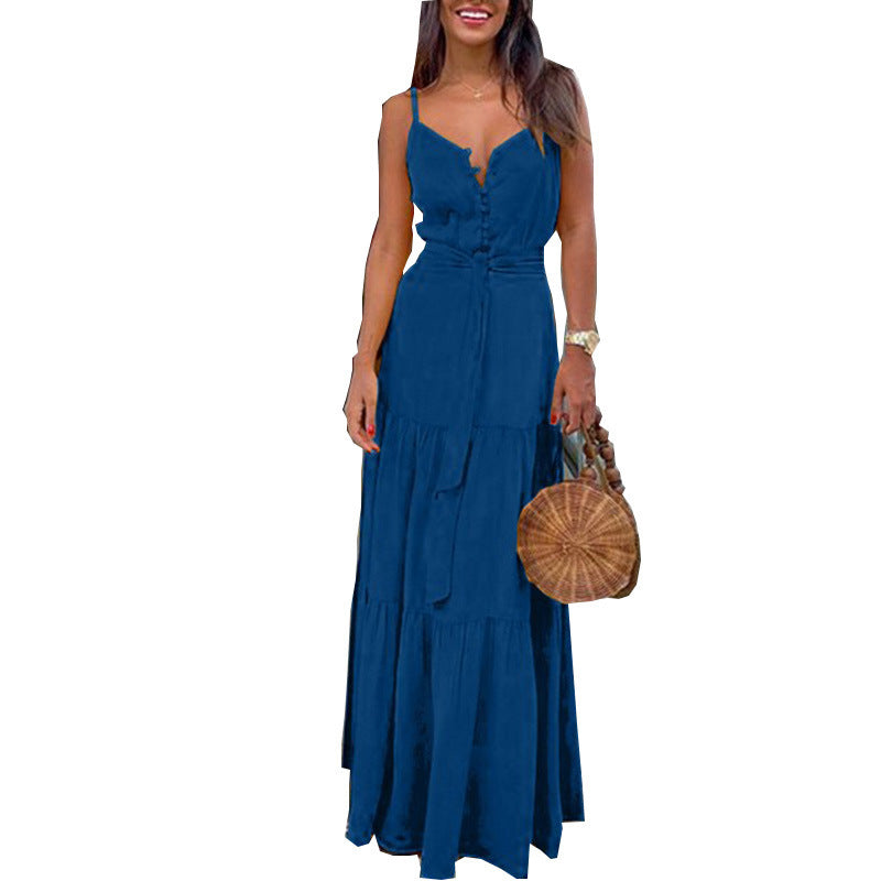 Women's Button Closure Tiered Maxi Dress Ivyshape