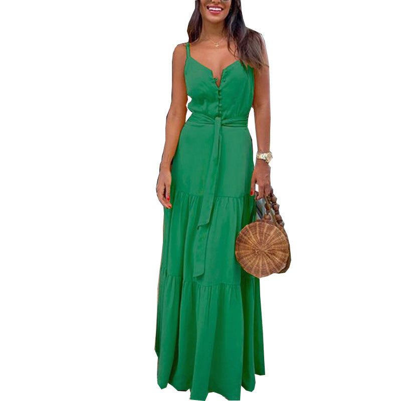 Women's Button Closure Tiered Maxi Dress Ivyshape