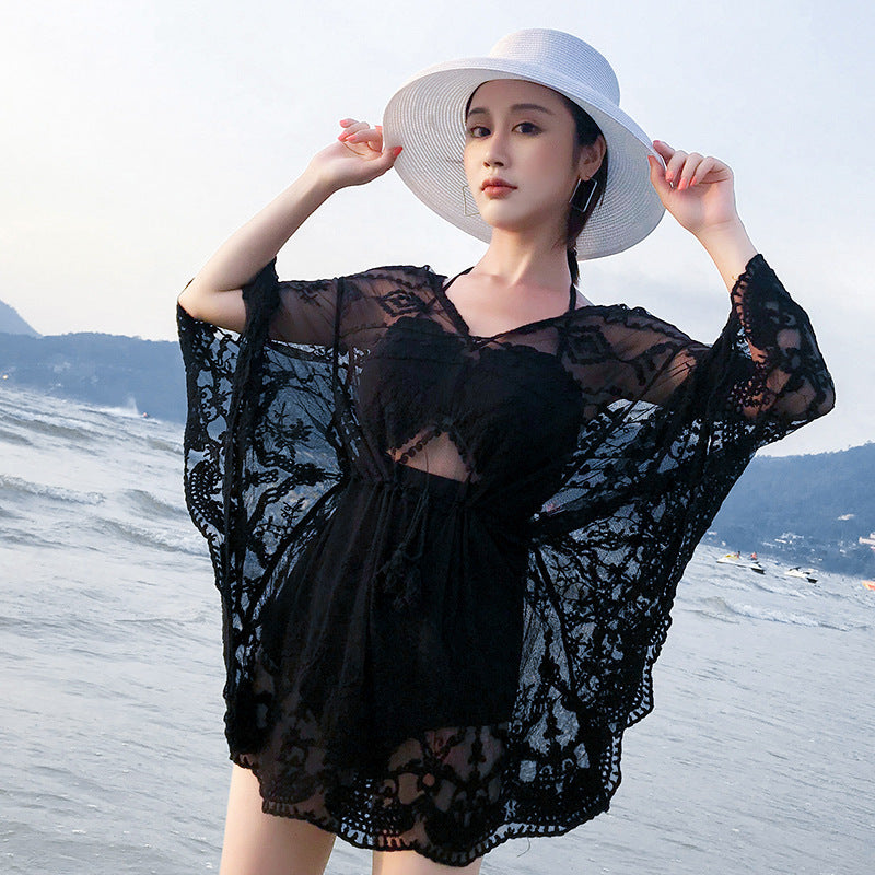 Women transparent crochet beach tunic Ivyshape