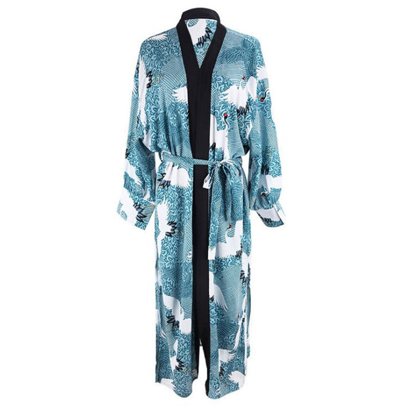 Ladies elegant kimono with artistic bird motif and flowing cut Ivyshape