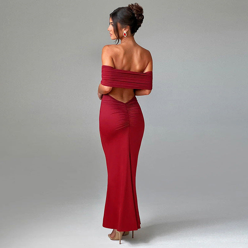 Charlene - Red off-the-shoulder maxi dress
