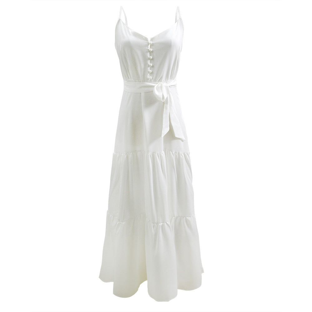 Women's Button Closure Tiered Maxi Dress Ivyshape