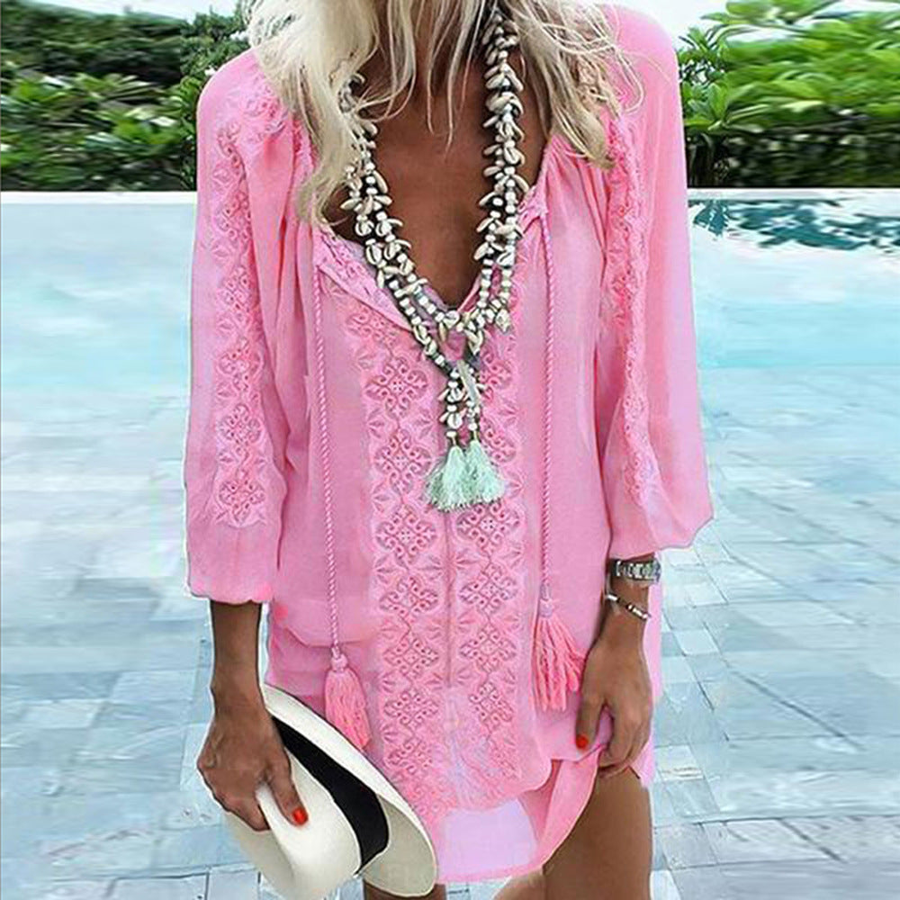 Women Embroidered Beach Cover-Up Dress Ivyshape
