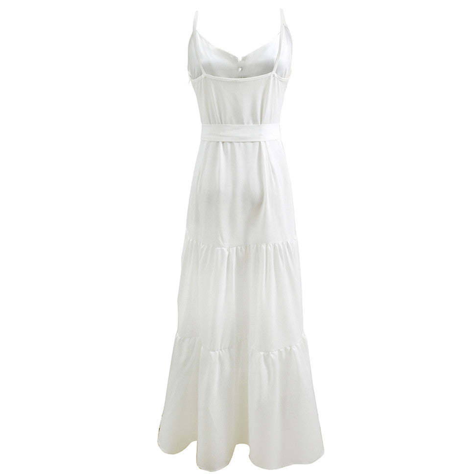 Women's Button Closure Tiered Maxi Dress Ivyshape