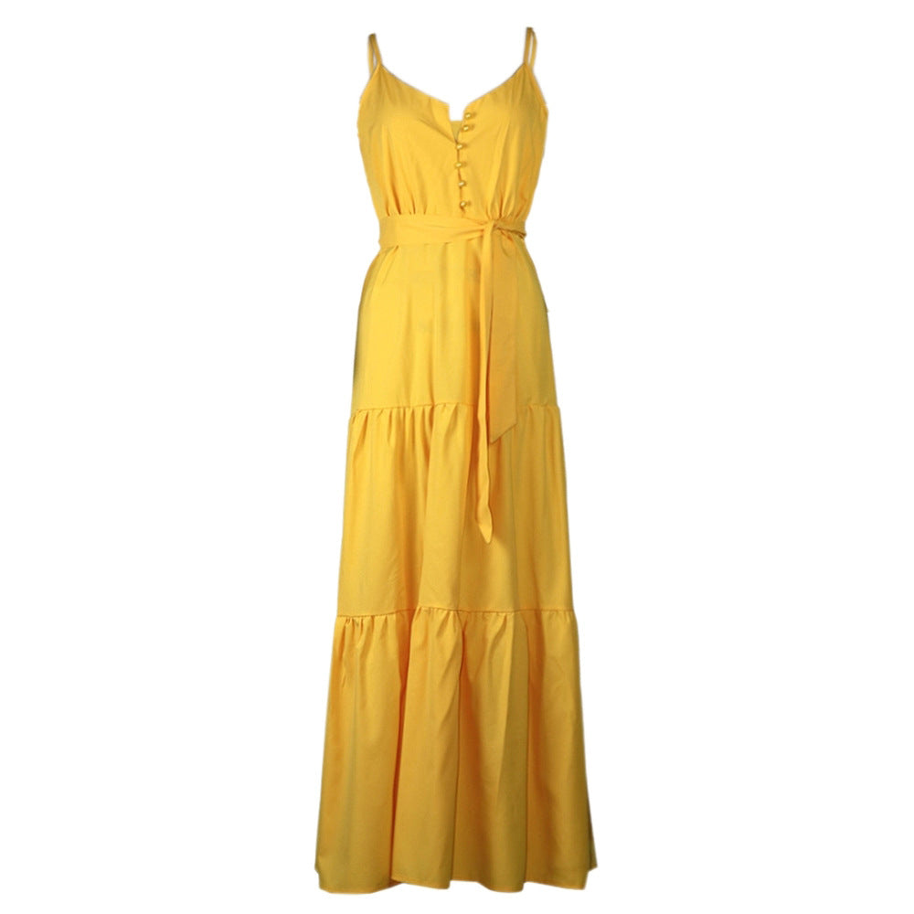 Women's Button Closure Tiered Maxi Dress Ivyshape