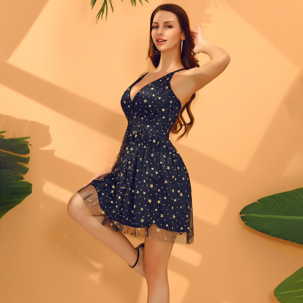 Women's Halterneck Star Print Dress Ivyshape