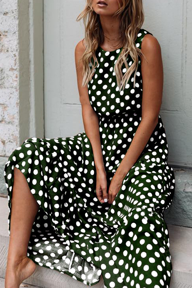 Ivyshape | Casual Dot Patchwork O-Neck Cake Dress - 5 Colors