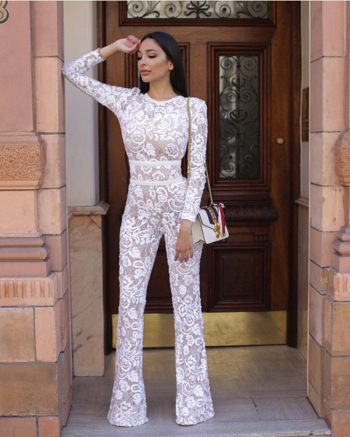 Marsha - White lace party jumpsuit for women