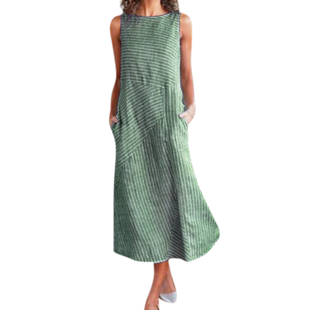 Women's Casual Striped Maxi Dress with Pockets Ivyshape