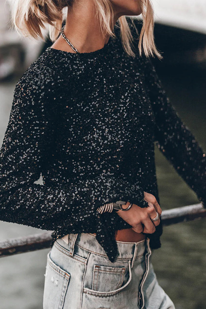 Isabella | Maglia argento con paillettes e maniche lunghe