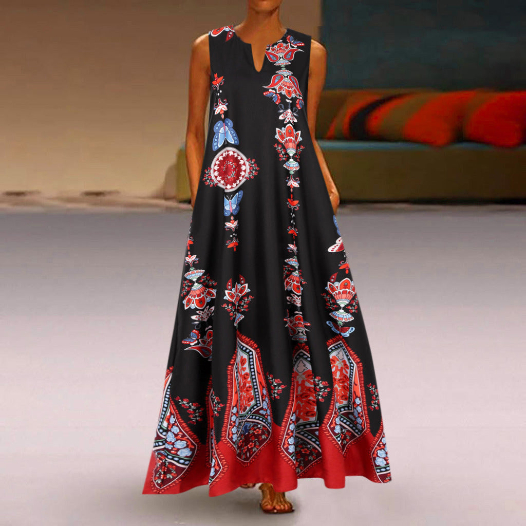 Women Bohemian Maxi Dress with Artistic Floral Pattern Ivyshape