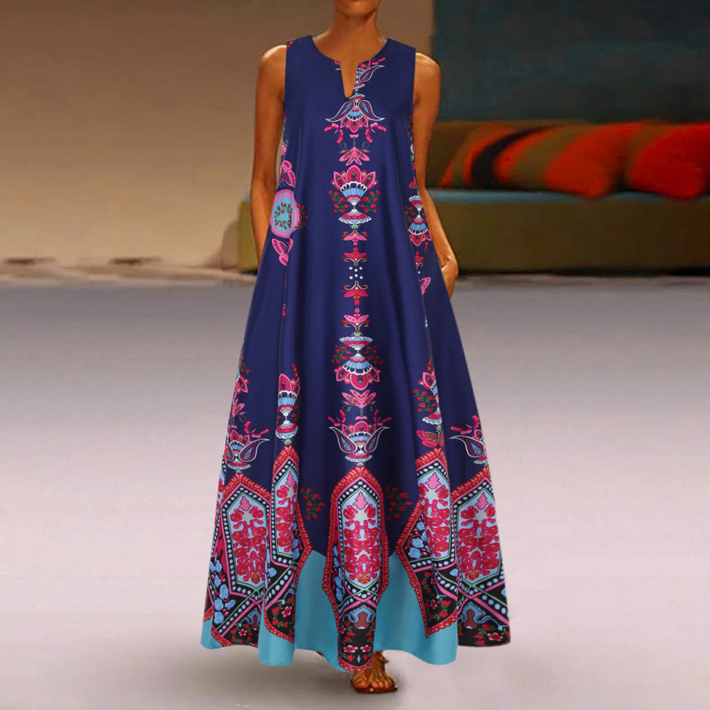 Women Bohemian Maxi Dress with Artistic Floral Pattern Ivyshape