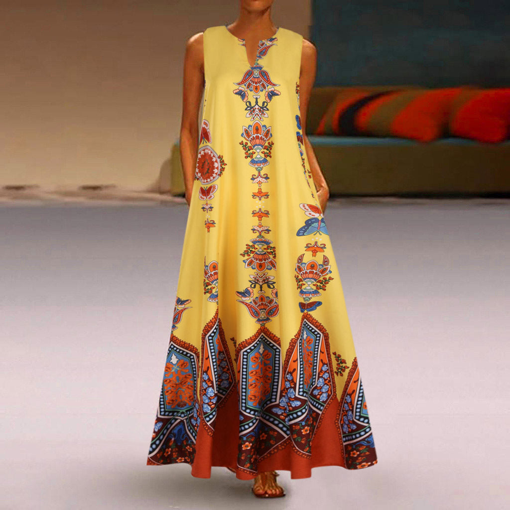 Women Bohemian Maxi Dress with Artistic Floral Pattern Ivyshape