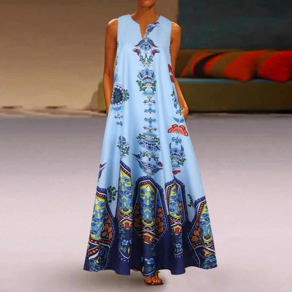 Women Bohemian Maxi Dress with Artistic Floral Pattern Ivyshape