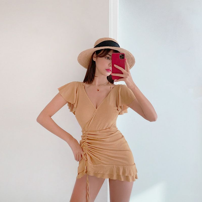 Women's wrap dress with ruffles and adjustable drawstring waist Ivyshape
